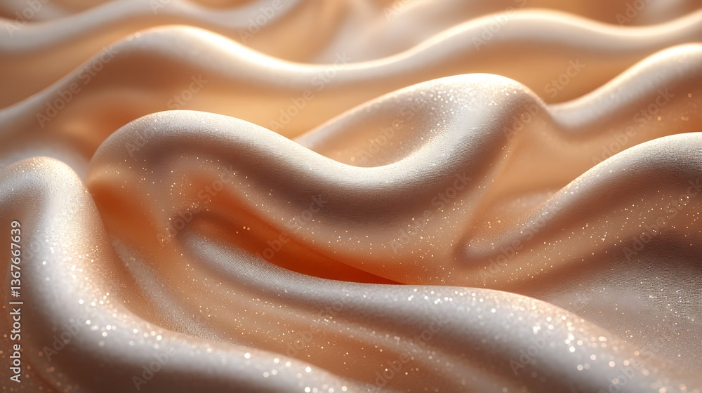 Luxurious draped peach colored fabric with subtle sparkling highlights Luxurious draped peach colored fabric with subtle sparkling highlights
