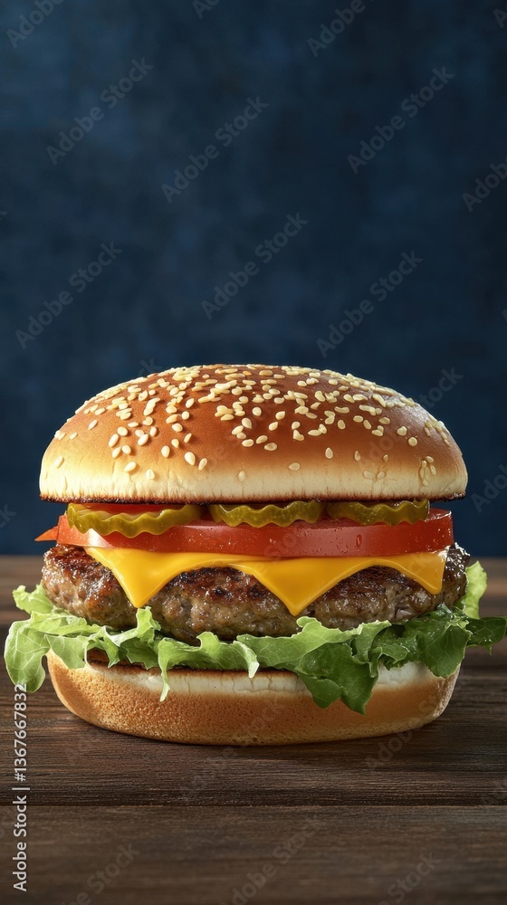 Tasty cheeseburger with toppings Tasty cheeseburger with toppings