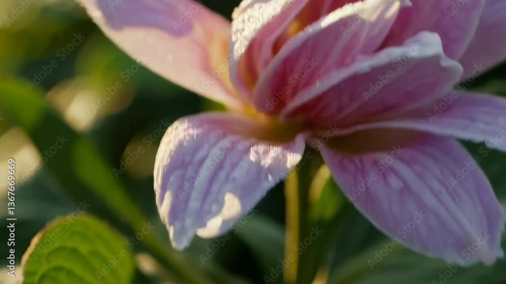 Timelapse of dewy pink flower blooming in soft morning light Timelapse of dewy pink flower blooming in soft morning light