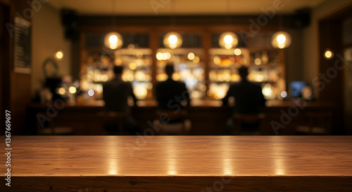 Background, Real photographs material of vintage wooden countertop with blur people drinking at night bar,night, people, rustic, wood texture, blank.wallpaper