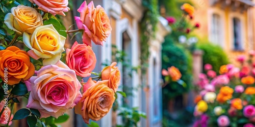 Horizontal Background Delicate Pastel Roses Architectural Photography