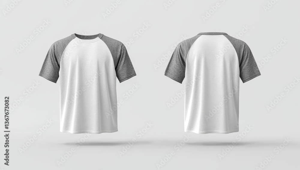 A white Blank T Shirt template is shown from the front and back on a white background, as a generated image A white Blank T Shirt template is shown from the front and back on a white background, as a generated image