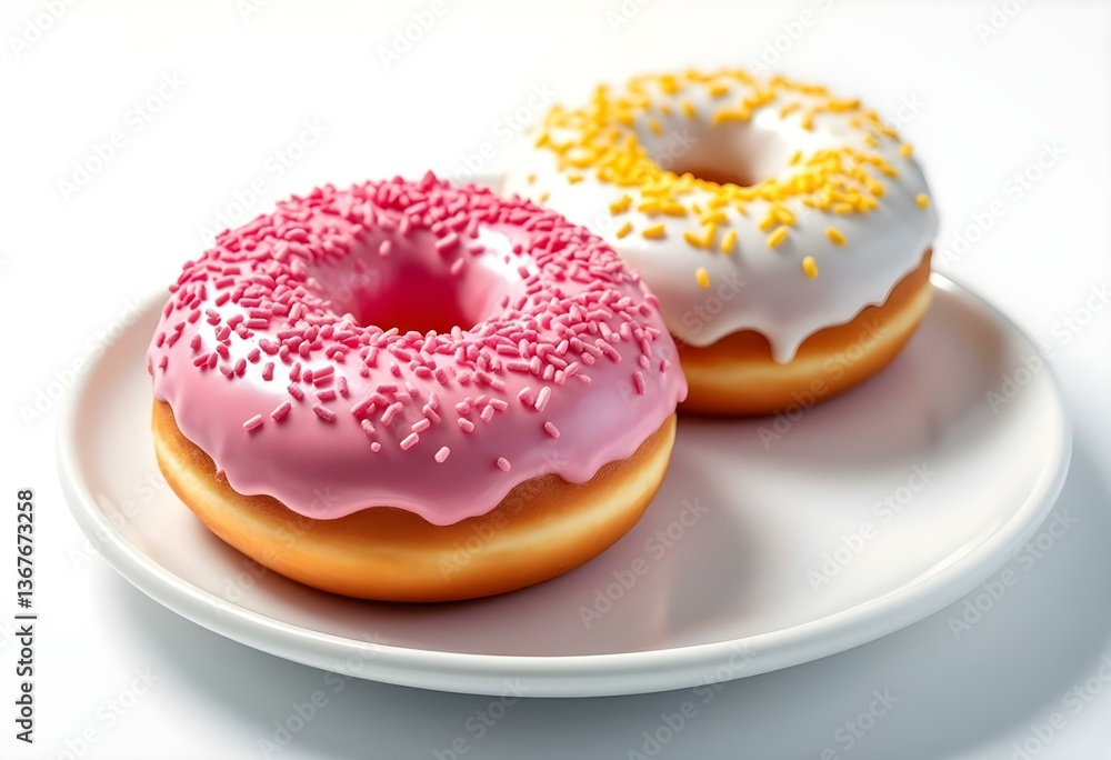 Fresh homemade donut with sprinkles on white plate Fresh homemade donut with sprinkles on white plate