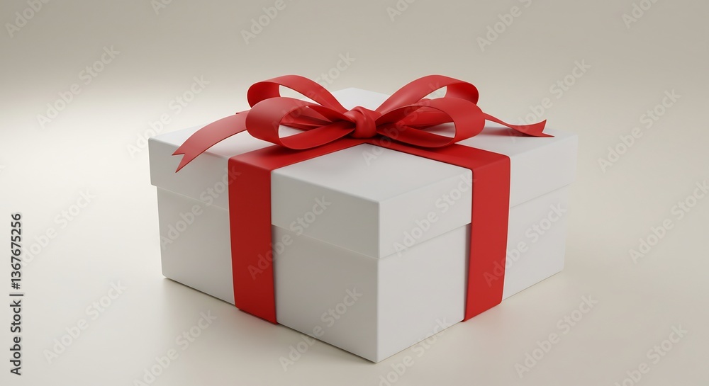 Obraz premium 白い箱 赤いリボン きれいな贈り物 柔らかな光で輝く