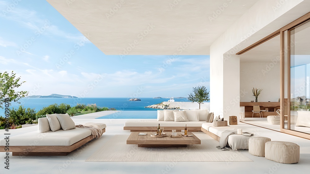 Fototapeta premium Modern patio ocean view luxury relaxation