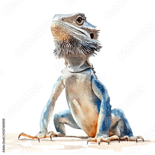 A watercolor vector painting of a bearded dragon, isolated on a white background. Bearded dragon vector.

