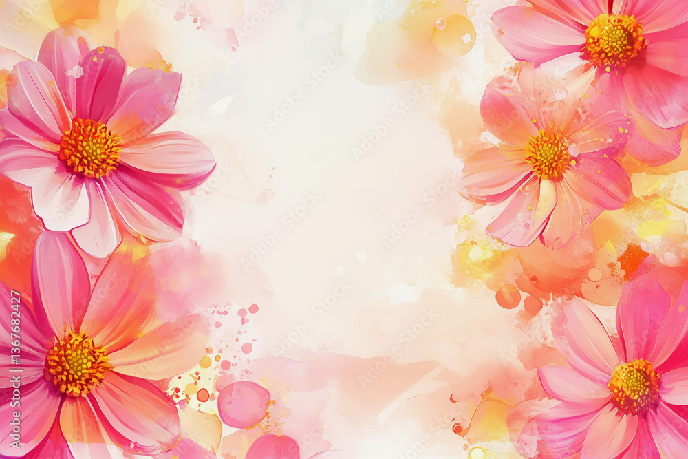 watercolor painting of a pink flower with a white background. The painting is full of bright colors and has a cheerful, uplifting mood watercolor painting of a pink flower with a white background. The painting is full of bright colors and has a cheerful, uplifting mood