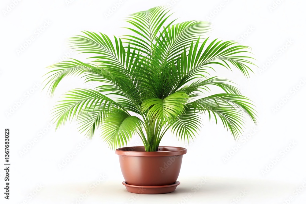 Obraz premium Isolated Potted Palm Tree on White Background - Tropical Plant Stock Photo