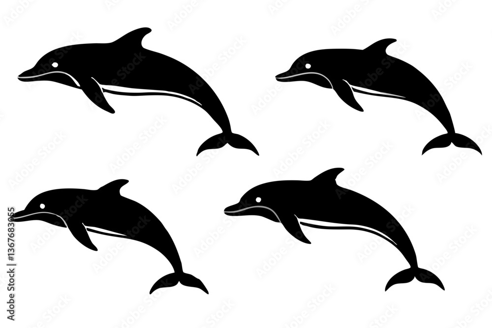 Naklejka premium set of Dolphin silhouette vector illustration