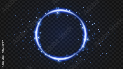 Realistic flares. Blue Flash luxury glitter. Glowing effects. Stars in space. A circle of glowing sparks. Logo design frame.Isolated glints set. Sparkle glares.Vector shimmering elements