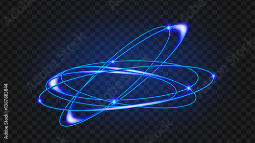Realistic flares. Blue Flash atom, element, particle, motion.Glowing effects light or sunlight reflection from lens. Stars in space. Isolated glints set. Sparkle glares. Vector shimmering elements