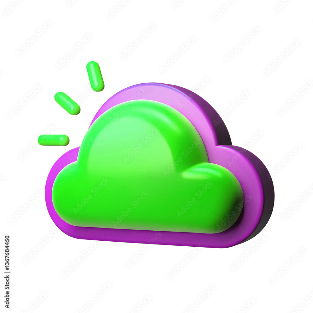 Obraz premium Cheerful Cloud Icon: A vibrant and playful 3D rendered icon of a cloud and sun, representing weather and the day's outlook. It's clean, modern, and full of character.