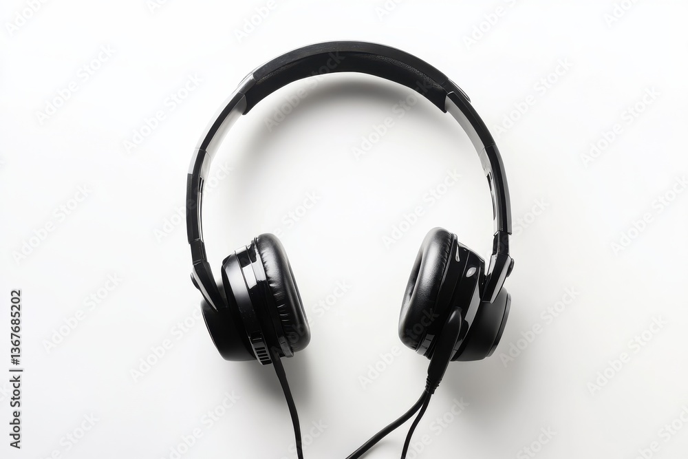 Black headphones resting on a clean white surface, inviting listeners to experience audio bliss isolated on transparent background Black headphones resting on a clean white surface, inviting listeners to experience audio bliss isolated on transparent background