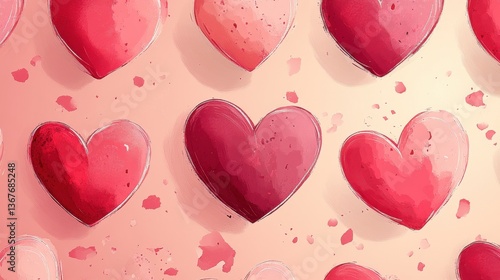 Clip Art Style Love Hearts in a Pink Pattern