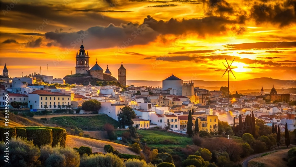 Obraz premium Jerez de la Frontera Silhouette: Urban & Rural Landscape, Andalusian Sunset