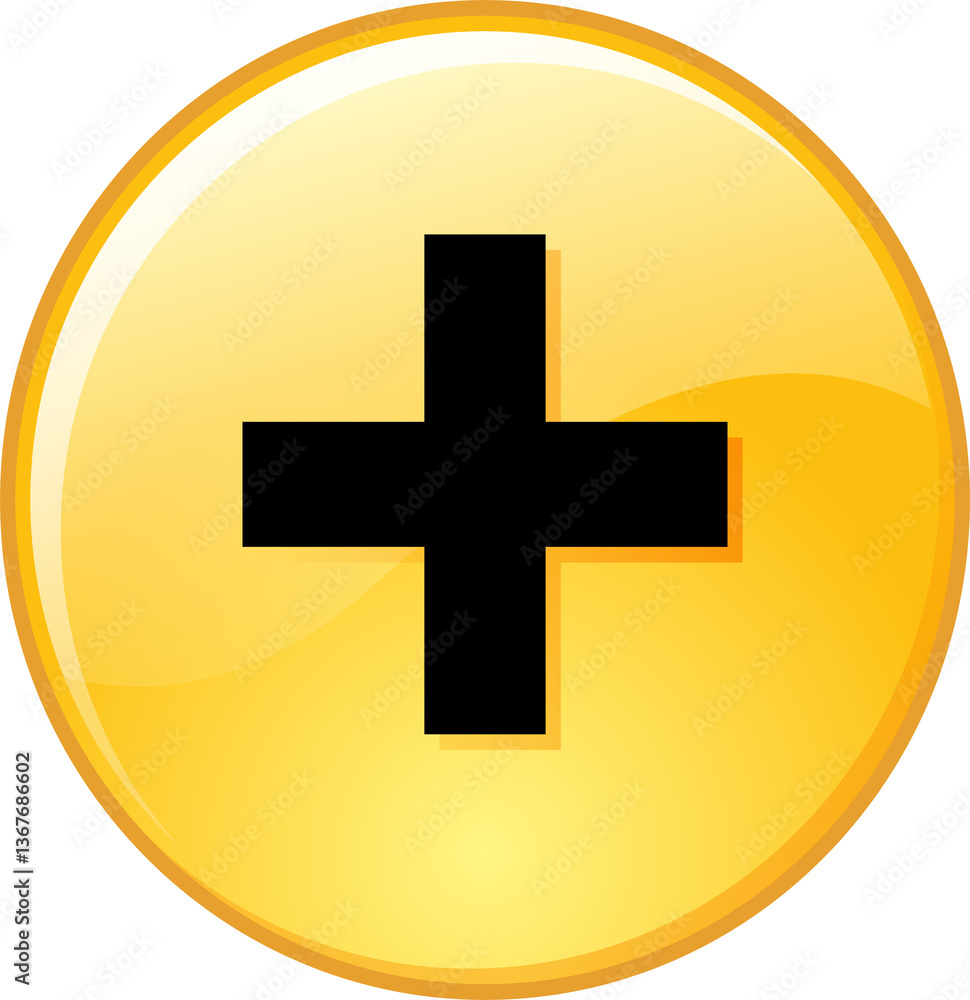 Obraz premium Pus sign icon vector illustration. A black minus symbol with a yellow circular border around it.