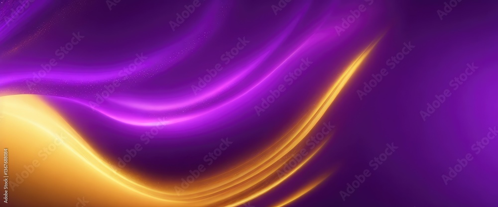 Fototapeta premium Purple and gold glow wave lighting effect abstract background