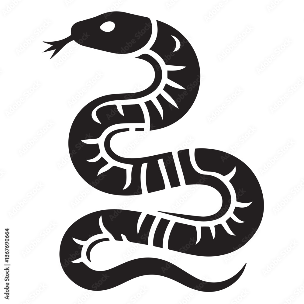 Fototapeta premium Snake silhouette black and white vector icon