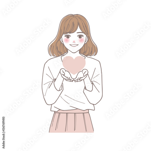 手にハートを乗せている女性のイラスト