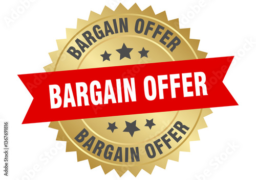 bargain offer. bargain offer round red and gold label isolated on transparent background