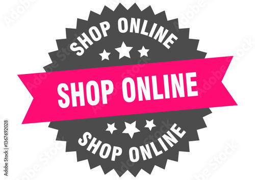 shop online. shop online round pink label isolated on transparent background