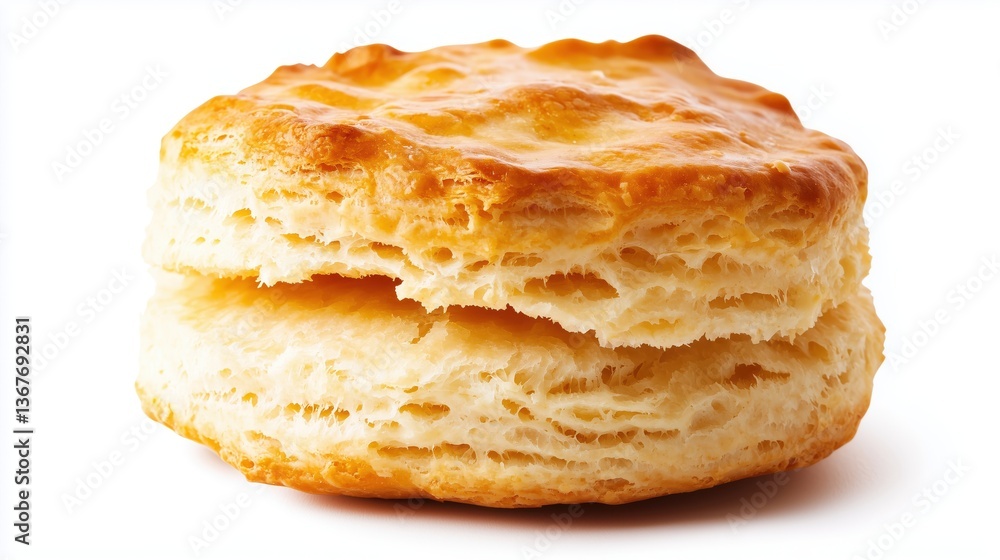 Warm Golden Biscuit with Flaky Interior Split Open Warm Golden Biscuit with Flaky Interior Split Open