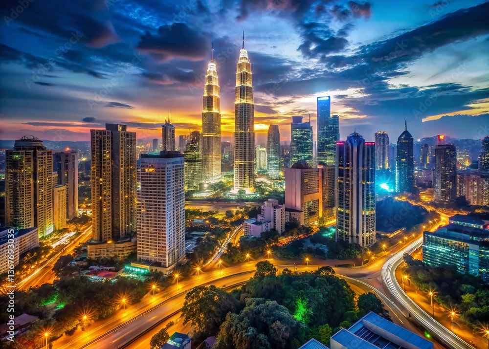 Fototapeta premium Kuala Lumpur Night Panorama: Stunning Cityscape Views