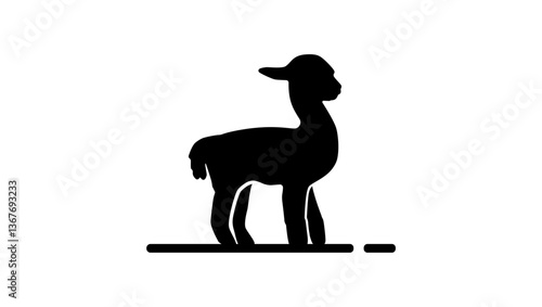 cute alpaca baby , black isolated silhouette