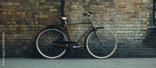 Vintage Bicycle Leaning Against Brick Wall photo