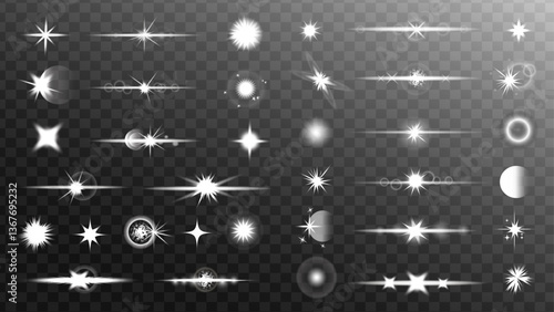 Stars in space. Isolated glints set. Silver Sparks.Light effects. Wind glare, explosions, shiny, dust, lines, flares, sequins, stars, curved curls.lights sparkSparkle glares.Vector shimmering elements