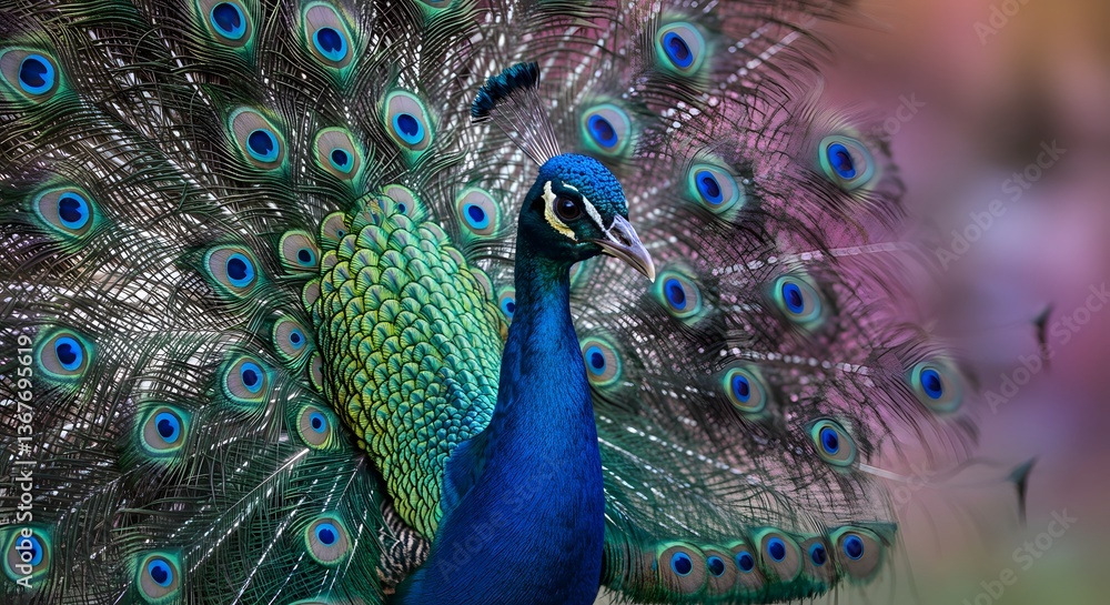 Obraz premium Majestic Peacock Displaying Its Vibrant Feathers