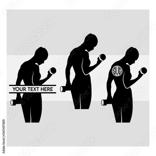 Weight Lifting Women SVG, Gym Svg, Muscle Women Svg, Female Body Builder Silhouette, Workout Svg, Fitness Svg, Silhoette, Weights Svg, Split Monogram, Cilcle Monogram