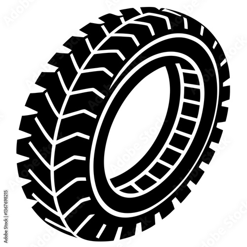 Black & White Tire Track Icon Scalable Vector Silhouette.