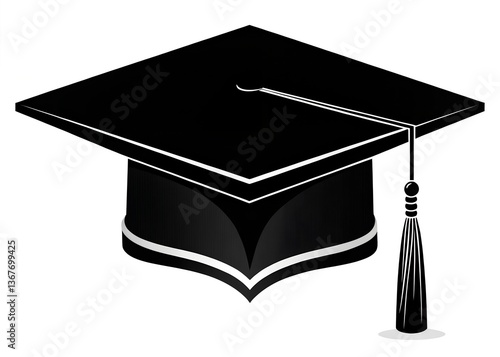 Graduation Cap Icon - Minimalist Black Silhouette Vector for Education & Academic Achievement, Minimalist black graduation cap icon, vector illustration, perfect for education and academic designs.