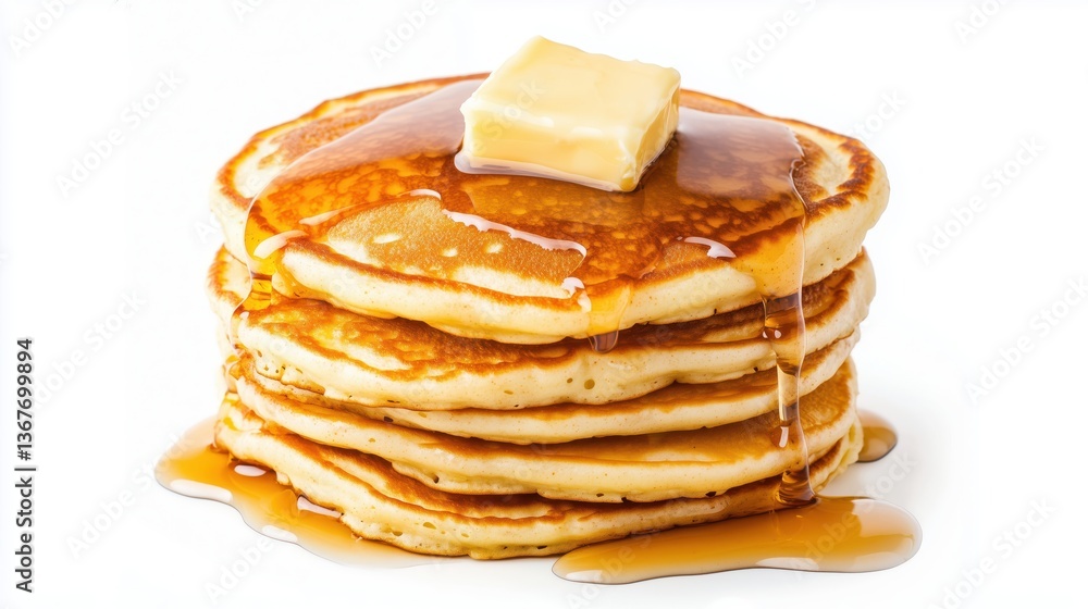 Fluffy pancakes drizzled with maple syrup and melting butter