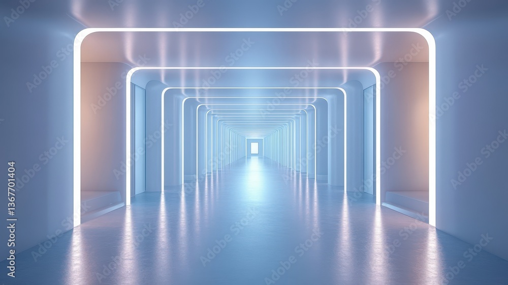 Obraz premium Futuristic Corridor, Neon Lighting