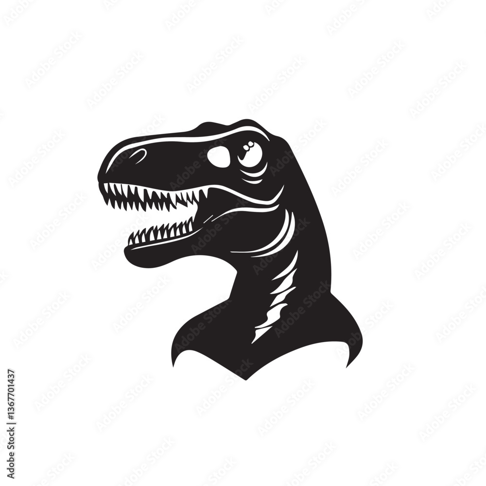 face of a predatory dinosaur with an open mouth and sharp teeth, side view, vector, logo, black and white graphics
face of a predatory dinosaur with an open mouth and sharp teeth, side view, vector, logo, black and white graphics