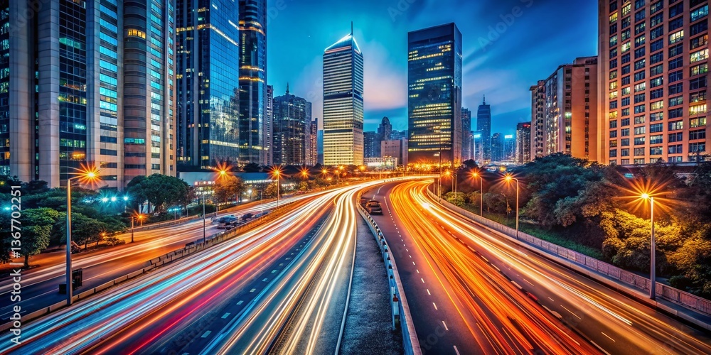 Fototapeta premium Long Exposure City Lights Streaks - Night Urban Scene Photography