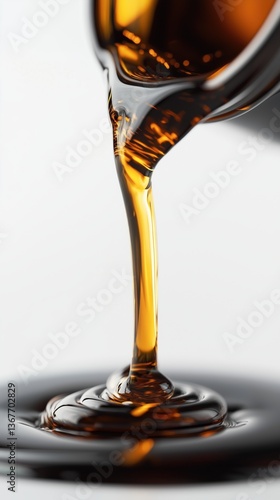 Golden syrup pouring smoothly from a spoon into a pool of syrup