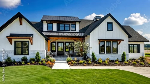Modern Farmhouse Exterior with White Walls and Black Trim