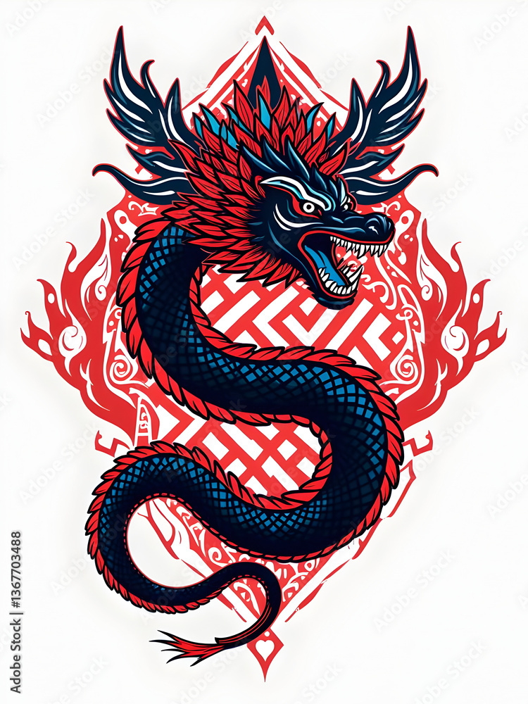 Fototapeta premium Phaya Naga Serpent in Traditional Style