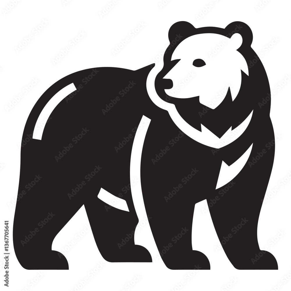 Fototapeta premium Bear silhouette black and white vector icon