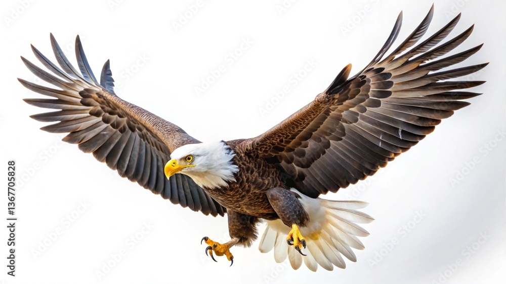 A bald eagle hunts on white A bald eagle hunts on white