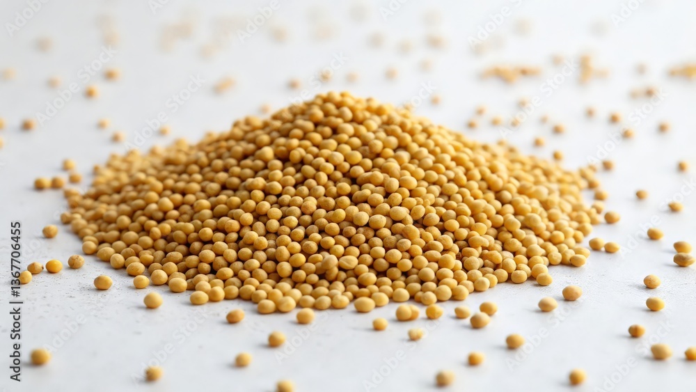 Pile of Yellow Mustard Seeds on White Surface Close-Up
Pile of Yellow Mustard Seeds on White Surface Close-Up