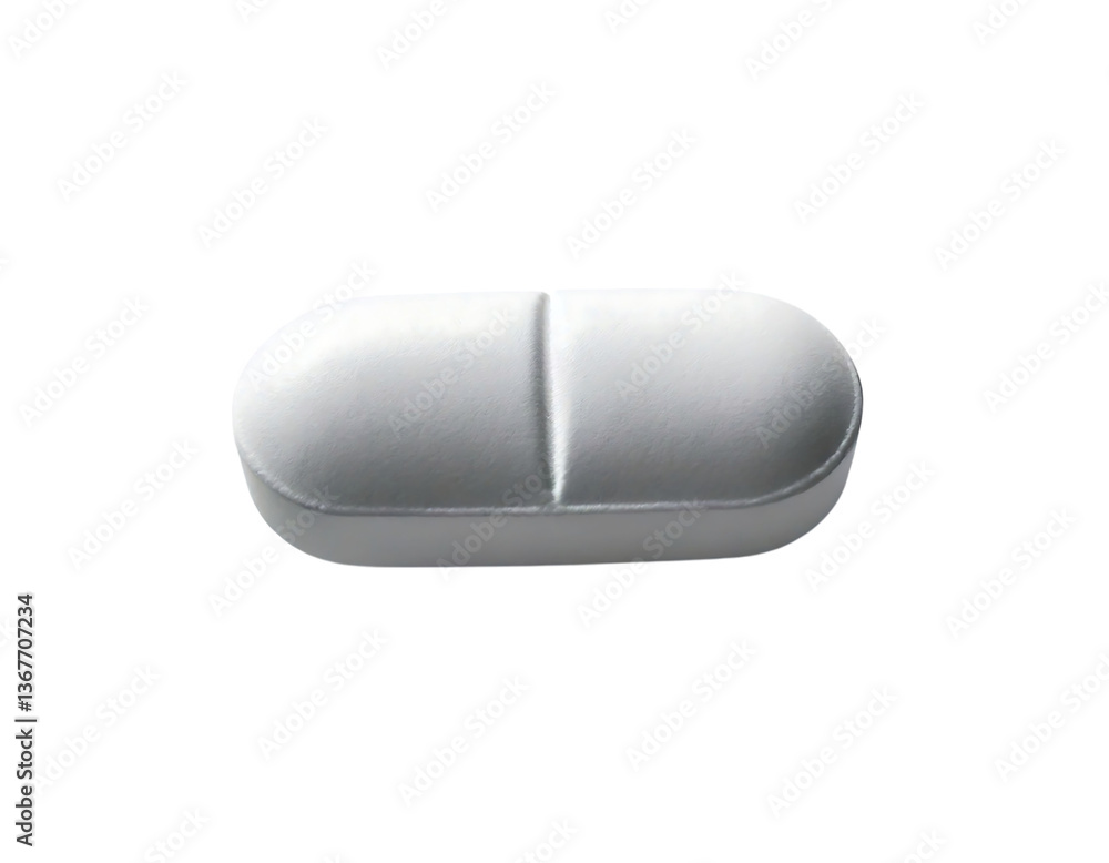 Closeup of a single, white, oblong pill on a neutral background. A simple, minimalist image conveying concepts of medicine, health, treatment, or even hope. Closeup of a single, white, oblong pill on a neutral background. A simple, minimalist image conveying concepts of medicine, health, treatment, or even hope.
