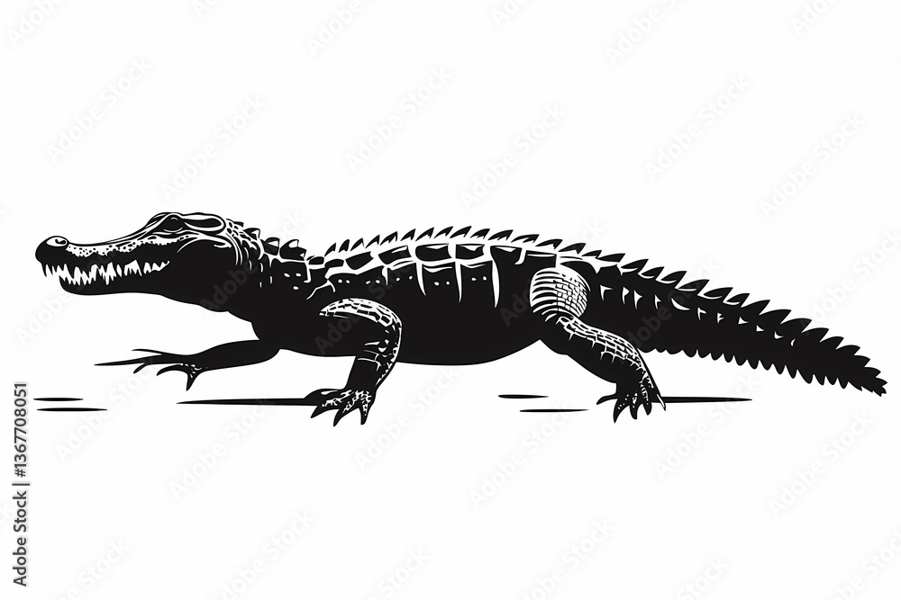 Fototapeta premium Crocodile silhouette on white background, vector design