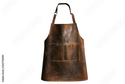 A beautiful artisan leather apron hangs against a light backdrop for cooking enthusiasts isolated on transparent background