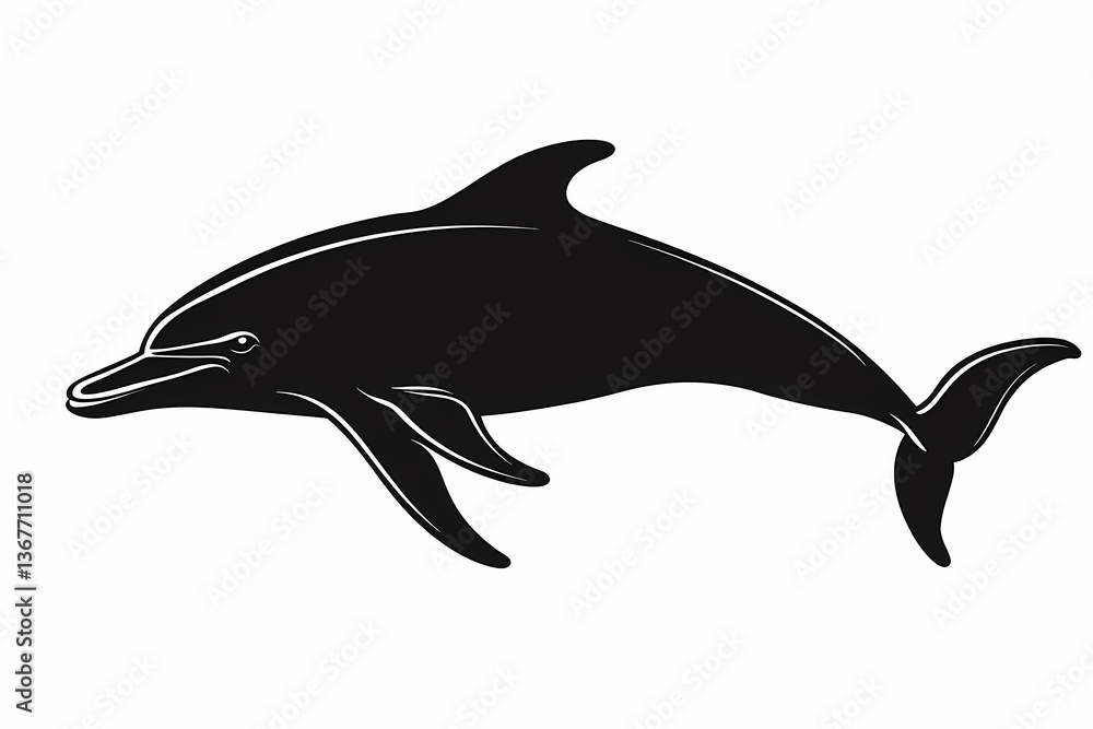 Fototapeta premium Dolphin silhouette on white background with vector design