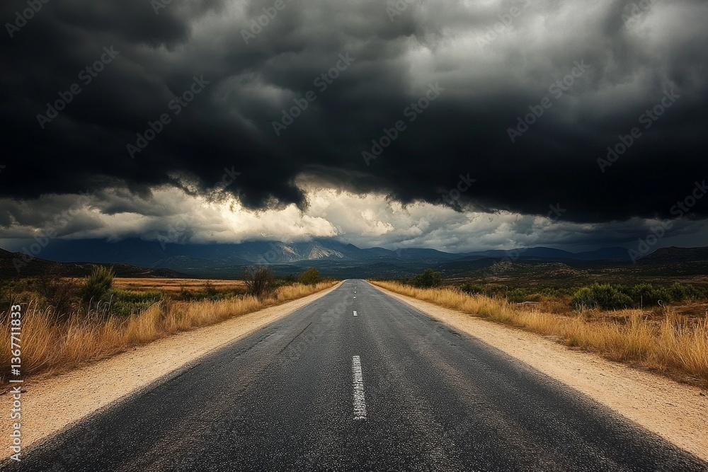 Naklejka premium Stormy Road Through Mountains