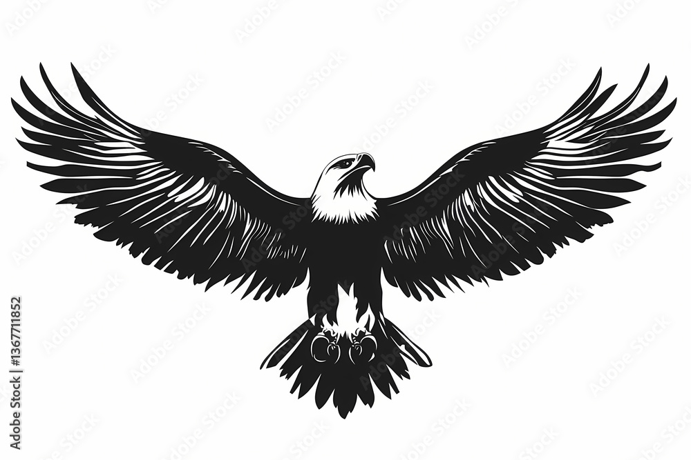 Fototapeta premium Eagle silhouette on white background, vector design